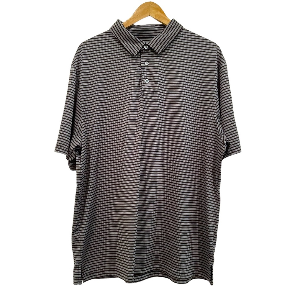 PGA Tour Men's Golf Short Sleeve Polo Black White Stripes, Size XL